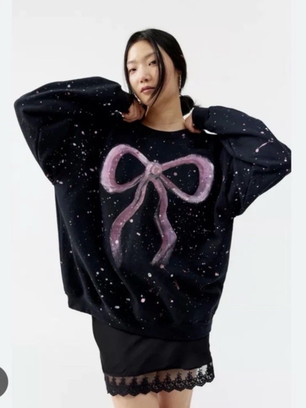 Urban Outfitters Black Sweatshirt with Pink Hand Paint Bow